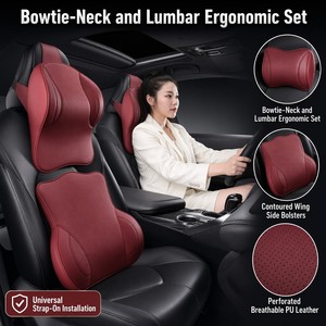 Appuie-tête de <span class=keywords><strong>voiture</strong></span> avec support lombaire, coussin cervical en mousse à mémoire de forme de qualité aéronautique, housse en cuir artificiel, style professionnel, design ergonomique - Product Image 1