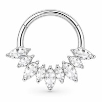 Anneau Clicker en Titane G23 Scintillant 5A CZ à Disposition en Éventail, Tendance et Sophistiqué, pour Piercing Septum, Conch, Hélix