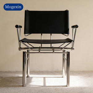 Canapé de luxe moderne, fauteuil de loisirs, design Art déco Bauhaus, pieds en métal, revêtement en cuir, meubles de chambre à coucher, appartement - Product Image 5