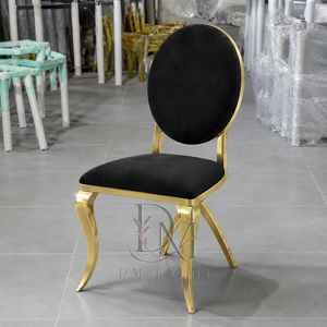 Chaise de réception de mariage ronde noire avec dossier doré en acier inoxydable et revêtement noir pour salles de banquet – Vente en gros de sièges - Product Image 2
