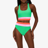 Ensemble de bikinis triangle taille haute à bretelles épaisses et fixes, en tissu côtelé rayé color block, écologique, pour femmes actives 2