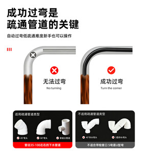 Desatascador de cadenas ajustable para tuberías de acero, agente de dragado para fregaderos y tuberías domésticas, acción rápida - Product Image 4