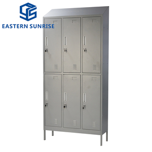 Armoire en acier à <span class=keywords><strong>porte</strong></span> <span class=keywords><strong>coulissante</strong></span> robuste, casier à 6 compartiments avec dessus incliné, miroirs et cintres - Product Image 2