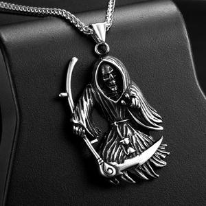 MECYLIFE Death Reaper Collar de acero inoxidable Punk Death Devil Skull Sickle Colgante Collar para hombre - Product Image 2