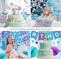 Décorations de fête d'anniversaire Frozen pour garçon et fille, bannières joyeux anniversaire, serpentins flocons de neige, guirlandes circulaires, boules en nid d'abeille suspendues