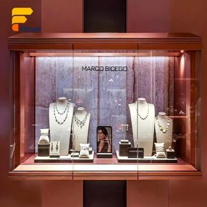 <span class=keywords><strong>Vitrine</strong></span> à bijoux ronde haut de gamme en verre avec base en bois et éclairage LED – Design intérieur de magasin premium - Product Image 3