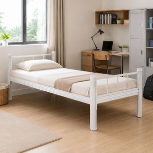 <span class=keywords><strong>Letto</strong></span> <span class=keywords><strong>Singolo</strong></span> in Metallo con Telaio in Acciaio Bianco Larghezza 1500mm con Doghe in Legno e Sponde Protettive per Camera da <span class=keywords><strong>Letto</strong></span>, Dormitorio, Appartamento e Progetti - Product Image 4