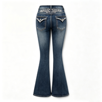 Jeans évasés en strass pour femmes, pantalons en denim brodés, style bootcut, tenues pour spectacles de rock en direct
