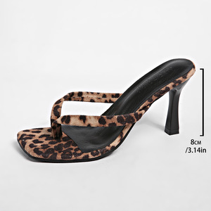Sandales d'été sexy à imprimé léopard, talons hauts, bout carré, élégantes, grande taille, motif chevrons pour femmes - Product Image 6