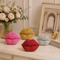 Statues en résine de lèvres à pois roses pour fille mignonne, décoration douce pour salon de beauté, décorations de bureau, cadeau de Saint-Valentin