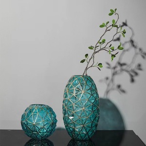 Light Luxury Creative Hydrangea Painted Gold Glass <b>Vase</b> Flower Arranger Living Room Home Glass <b>Vase</b> - Product Image 4