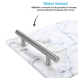 Vassoio rettangolare in marmo con manici in metallo 40x20 cm per servire e per uso in cucina - Product Image 4