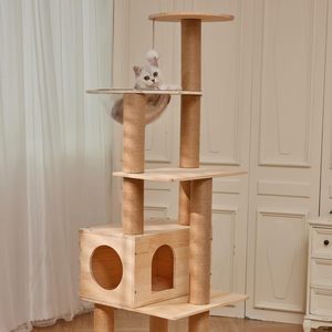 Árbol para Gatos de Madera Maciza de Venta Caliente, Torre para Gatos con Cama Superior, Poste Rascador, Plataforma Multicapa, Árbol Alto para Gatos con Postes Rascadores de Sisal - Product Image 5