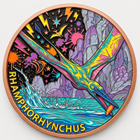 Pièce de monnaie en cuivre fin 999 de 1 oz, motif Rhamphorhynchus, en relief, avec finition UV effet proof-like, représentant un pterosaure à longue queue, objet d'art métallique