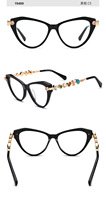 Monture optique de créateur pour femme, élégante, de luxe, en acétate et métal, style œil de chat, entièrement cerclée, ornée de diamants et de pierres précieuses
