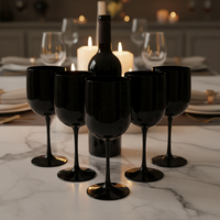 Verre à vin en plastique acrylique noir sans BPA de 480 ml, à long pied, design minimaliste pour les fêtes
