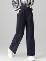Celana Jeans Wanita Model Baggy Kaki Lebar, Bahan Denim Solid, Pinggang Elastis Tinggi, Nyaman Dipakai di Musim Panas, Gaya Vintage