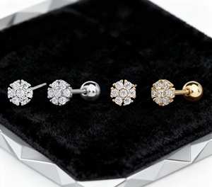 क्लस्टर जिरकॉन बॉल स्टड इयररिंग्स एस <span class=keywords><strong>925</strong></span> रजत सोना/चांदी प्लेटेड यूनिसेक्स - Product Image 4