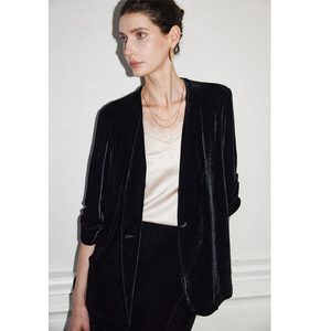 Blazer de Terciopelo de Seda de Morera 100% de Lujo para Mujer, Chaqueta Elegante de Manga Larga en Color Sólido, Ropa de Oficina para Otoño e Invierno 2026 - Product Image 3