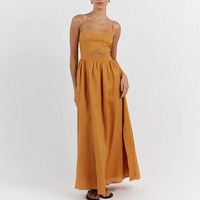 Nouvelle Robe d'été décontractée en lin naturel écologique, sans manches, à bretelles, avec poches latérales et fermeture éclair invisible au dos pour femme
