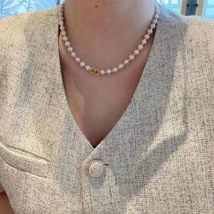 Collier de perles d'eau douce naturelles pour femmes, 4-5 mm, cercle parfait, chaîne de clavicule, chaîne de sourire à forte luminosité, petit chemin - Product Image 4