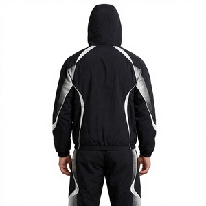 Conjunto deportivo con capucha para hombre, color negro con bloques de color, chaqueta ligera con cremallera a prueba de viento y pantalones - Product Image 2