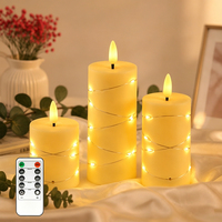 Lot de 3 bougies LED sans flamme en plastique avec télécommande et guirlandes lumineuses pour fêtes, mariages, Halloween, bars, spas - Vente en gros à prix réduit