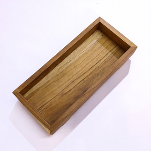 Plateau à couverts décoratif en teck naturel fait main, organisateur de couverts en bois massif durable, boîte de rangement pour ustensiles, vaisselle - Product Image 1