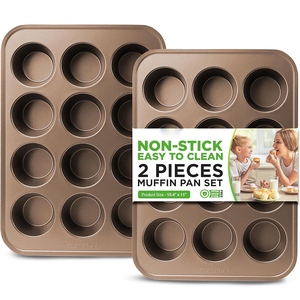 Non-Stick Muffin Pan Set 2 Pieces 12 Cup Round Aluminum <b>Cake</b> <b>Mold</b> Dishwasher Safe - Product Image 1