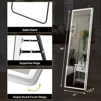 Miroir sur pied de pleine longueur avec cadre fin blanc de 64 x 21 pouces avec lumières LED Miroir en alliage d'aluminium pour salon