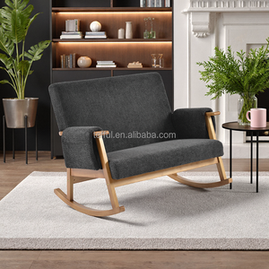 Fauteuil à bascule en bois à deux places en tissu bouclé, confortable et relaxant - Product Image 5