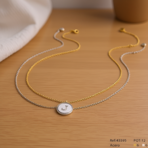 Collana con Ciondolo a Forma di Lettera J con Diamante, Catena da 2 Cm in Acciaio, Ref45595 - Product Image 3