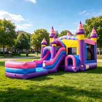 Kommerzielles Pastellfarbenes Aufblasbares Hüpfburg-Set mit Wasserrutsche und Planschbecken-Kombination für Kindergeburtstage und Eventverleih