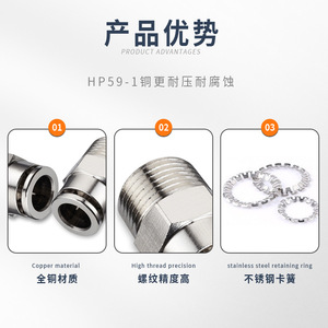 <b>Quick</b> Coupler Metal Push In Straight <b>Connector</b> Copper Nickel Plated BSPT BSPP NPT Pneumatic Fitting - Product Image 3