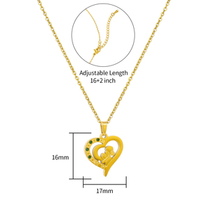 Collar con colgante de corazón chapado en oro con piedras verdes, joyería cristiana religiosa para uso diario, cadena ajustable de 16+2 pulgadas - Product Image 1