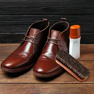 3 peças kit de escovas para esmalte de sapatos de crina de cavalo, botas de couro, aplicadores de esmalte limpo e limpo