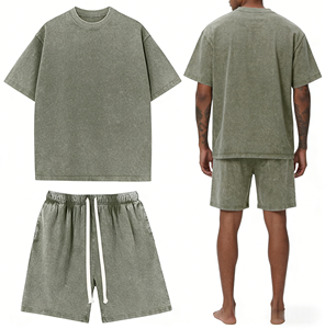 Camiseta y Pantalones Cortos Vintage con Logotipo Personalizado, Lavado Ácido, DTG, para Hombre, Talla Grande, 100% Algodón, Conjunto Deportivo - Product Image 2