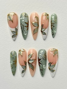 <span class=keywords><strong>Uñas</strong></span> Postizas 3D con Diseño Floral y Ojo <span class=keywords><strong>de</strong></span> Gato, Estilo Verano 2026, Conchas Azules del Océano, <span class=keywords><strong>Uñas</strong></span> Acrílicas Largas Tipo Stiletto, Cobertura Completa - Product Image 4