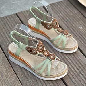 Women Summer Wedge <b>Sandals</b> New Thick Sole <b>Elastic</b> European American Roman <b>Sandals</b> Bohemian 44 - Product Image 6