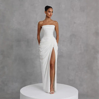 Robe de soirée style français sans bretelles, coupe ajustée, avec rubans, taille cintrée, dos nu, lacets et fente – Parfaite pour les vacances, longueur maxi