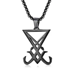 Titruebe Mens Stainless Steel Seal of Lucifer Pendant Necklace Church of Satan Satanic Leviathan Symbol Religions Jewelry