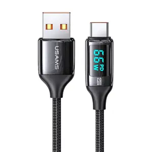 USAMS Nuovo SJ544 <span class=keywords><strong>Cavo</strong></span> di Ricarica Tipo C con Display Digitale 6A Ricarica Rapida Intrecciato per <span class=keywords><strong>Caricabatterie</strong></span> <span class=keywords><strong>IPHONE</strong></span> 1,2m - Product Image 1