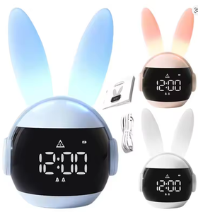 นาฬิกาปลุกรูปกระต่าย โคมไฟสัตว์สีรุ้ง ปลุกได้สามแบบ นาฬิกาปลุกแบบชาร์จไฟได้ นาฬิกาตั้งโต๊ะข้างเตียง ไฟกลางคืนสร้างสรรค์สำหรับห้องนอน - Product Image 4