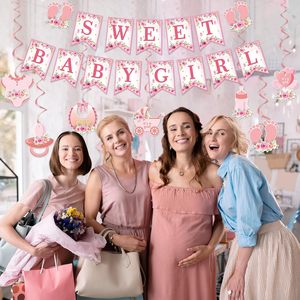 Decorazioni Rosa per Baby Shower, Articoli per Baby Shower 'Sweet Baby in Bloom', Topper per Torta 'È una <span class=keywords><strong>Bambina</strong></span>', Decorazioni a Nido d'Ape, Bandierine Appese - Product Image 4