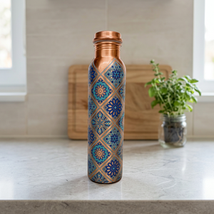 Bouteille d'eau en cuivre à motif bohème, thermos de voyage portable avec couvercle - Product Image 6