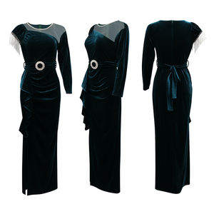 Asimetrik Kollu Püsküllü Uzun Abiye Yan Yırtmaçlı Gece Elbisesi - Product Image 5