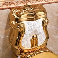 989 luxe Style européen deux pièces articles sanitaires plaqué or salle de bain toilette en céramique double chasse carré bol forme S-piège
