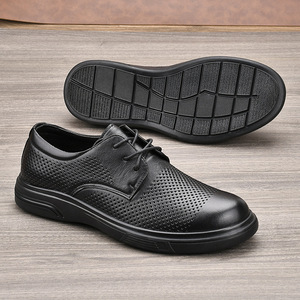 Chaussures bateau pour hommes en cuir de vachette respirant à lacets, bout rond, couleur unie, semelle extérieure en caoutchouc, semelle intermédiaire en EVA - Product Image 2