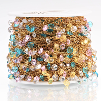 Cadenas de Eslabones de Oro de 18K con Circonitas de Colores para la Fabricación de Joyas, Pulseras, Collares, Tobilleras, Borlas y Tocados