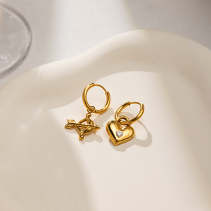 Boucles d'oreilles en forme de cœur avec flèche de Cupidon, en acier inoxydable, serties de diamants, bijoux pour femmes à porter tous les jours - Product Image 5